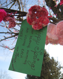 My tag for the cherry tree with one of the blossoms I made